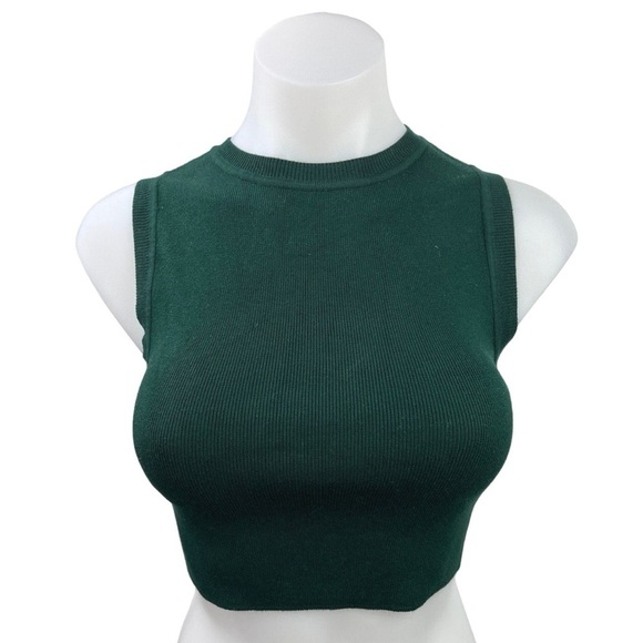 Zara Dark Green Sleeveless Ribbed Crop Top - Picture 1 of 4